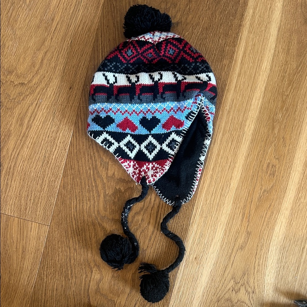 D&Y Kids Knit Hat with Ear Flaps - Red, Blue, Black